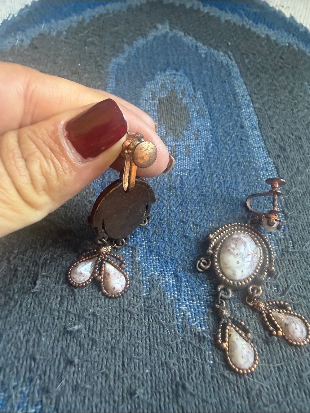 Vintage Pink Stone Teardrop Chandelier Earrings - Picture 5 of 7